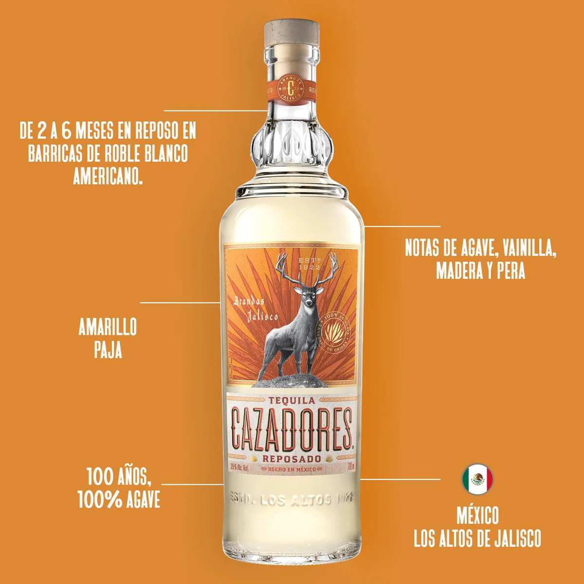 Tequila Cazadores Reposado 700ml - Image 3