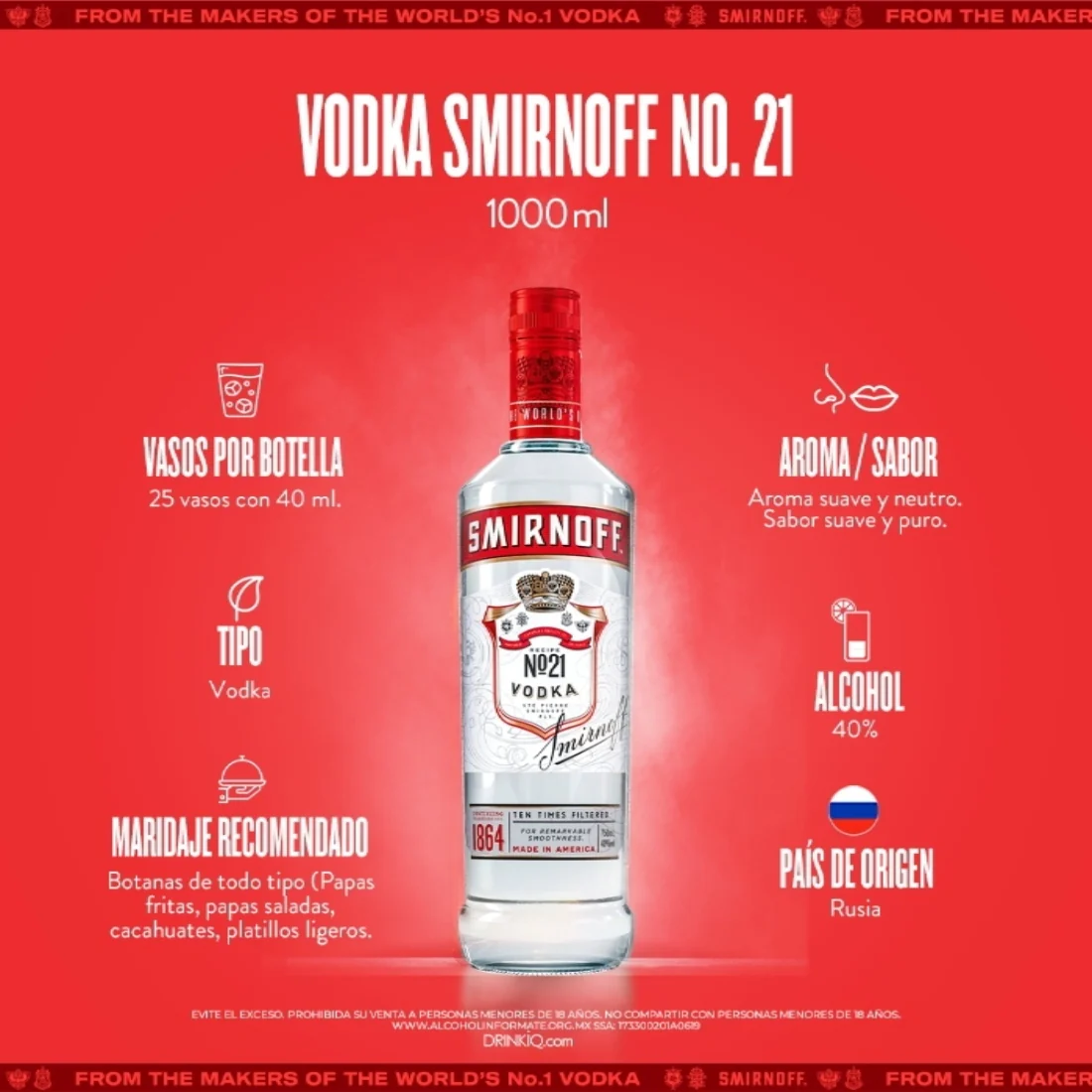 Vodka Smirnoff N°21 1 L (OFERTA EXCLUSIVA EN LÍNEA) - Image 5